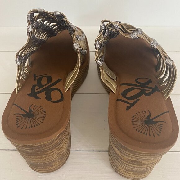 OTBT Starlike Mixed Metallic Woven Leather Platform Wedge Sandals, Women Size 9 - Picture 9 of 11